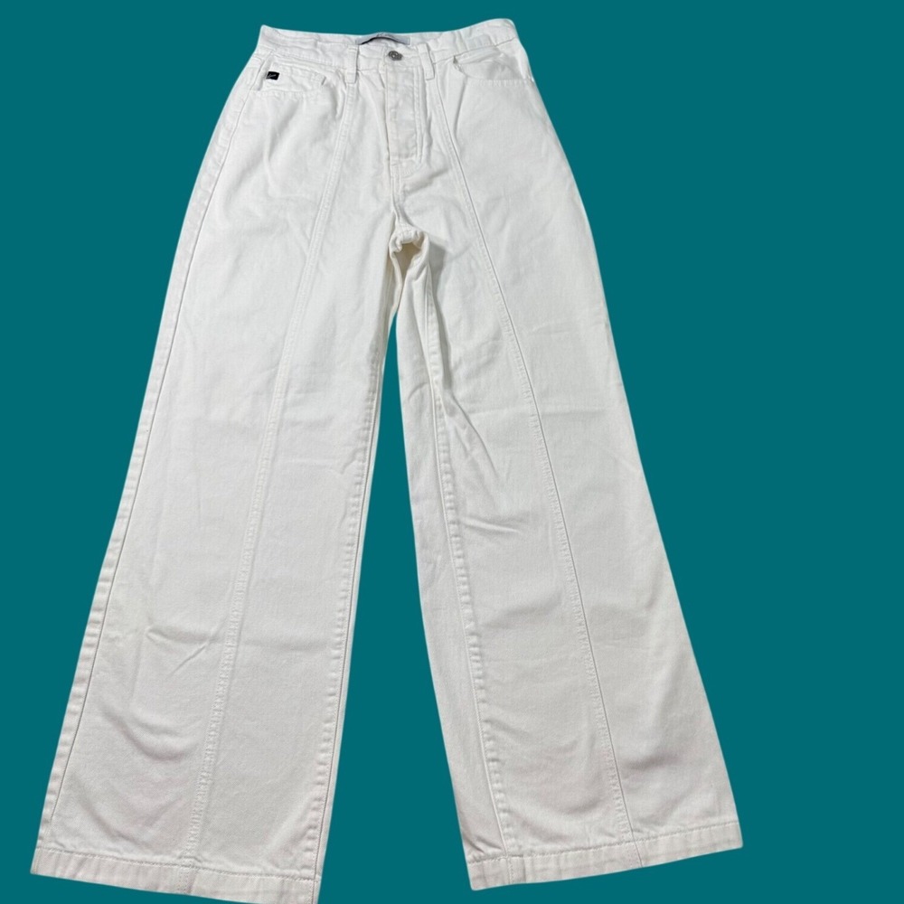 Kancan White Wide Leg Jeans High Rise Seam Front Denim Pants size 3